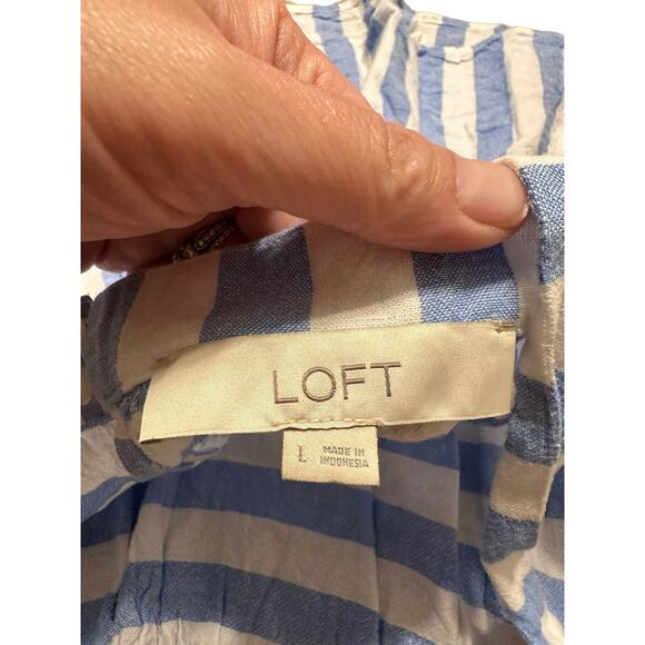 Ann Taylor Loft Blue and White Striped Linen Viscose Blend Tank Top Size Large - Picture 4 of 8